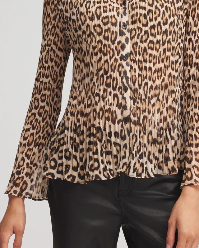 Animal-Print Pleated Georgette Blouse - image 4